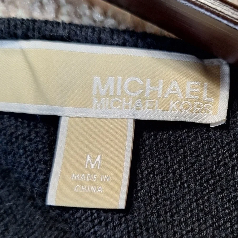 Michael Kors Sweater Womens Medium Black Back Zip Long Sleeve Knit Pullover‎ Top